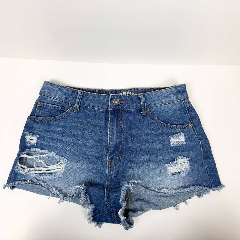 Blue Denim Distressed Women Shorts | High Waist | Size 29